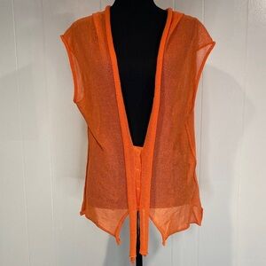 Crea Concept Cardigan Vest Open-Front Snap Closure Tangerine Orange Size Medium